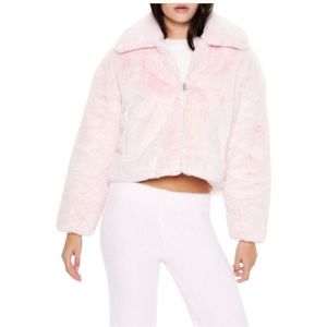 Forever 21 Faux Fur Zip-Up Coat‎ Pink